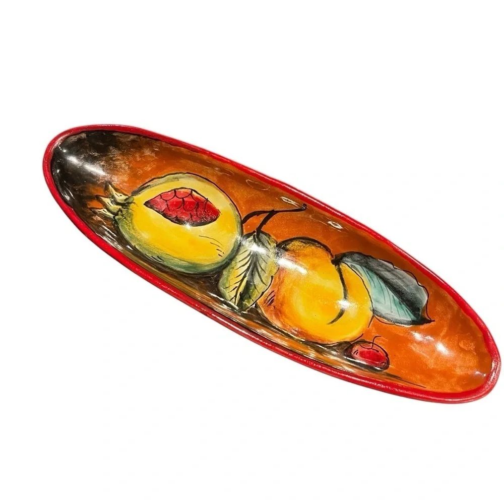 Mexico Hand Painted Oblong Dish Fruit Pattern